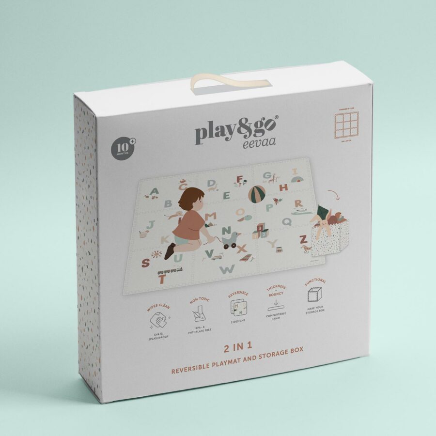 Packaging du tapis de jeu Alphabet eevaa de la marque Play and Go